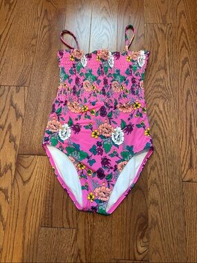Janie and Jack Pink Floral Smocked One-Piece Swimsuit
